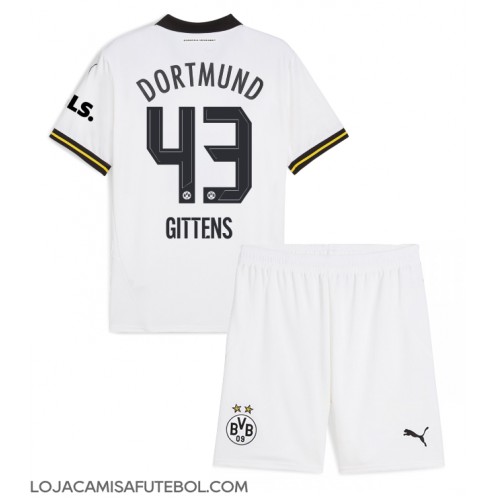 Camisa de Futebol Borussia Dortmund Jamie Bynoe-Gittens #43 Equipamento Alternativo Infantil 2024-25 Manga Curta (+ Calças curtas)